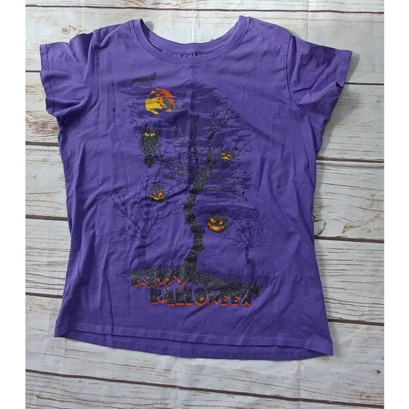 Purple Halloween Glitter Owl Graphic Tee Shirt XL 16-18 - Picture 8 of 8